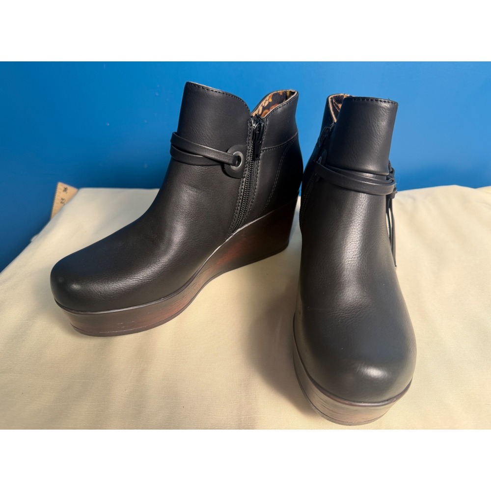 BOC Black Faux Leather Wedge Ankle Boots Tassel Booties BC0039609 Women 6.5M